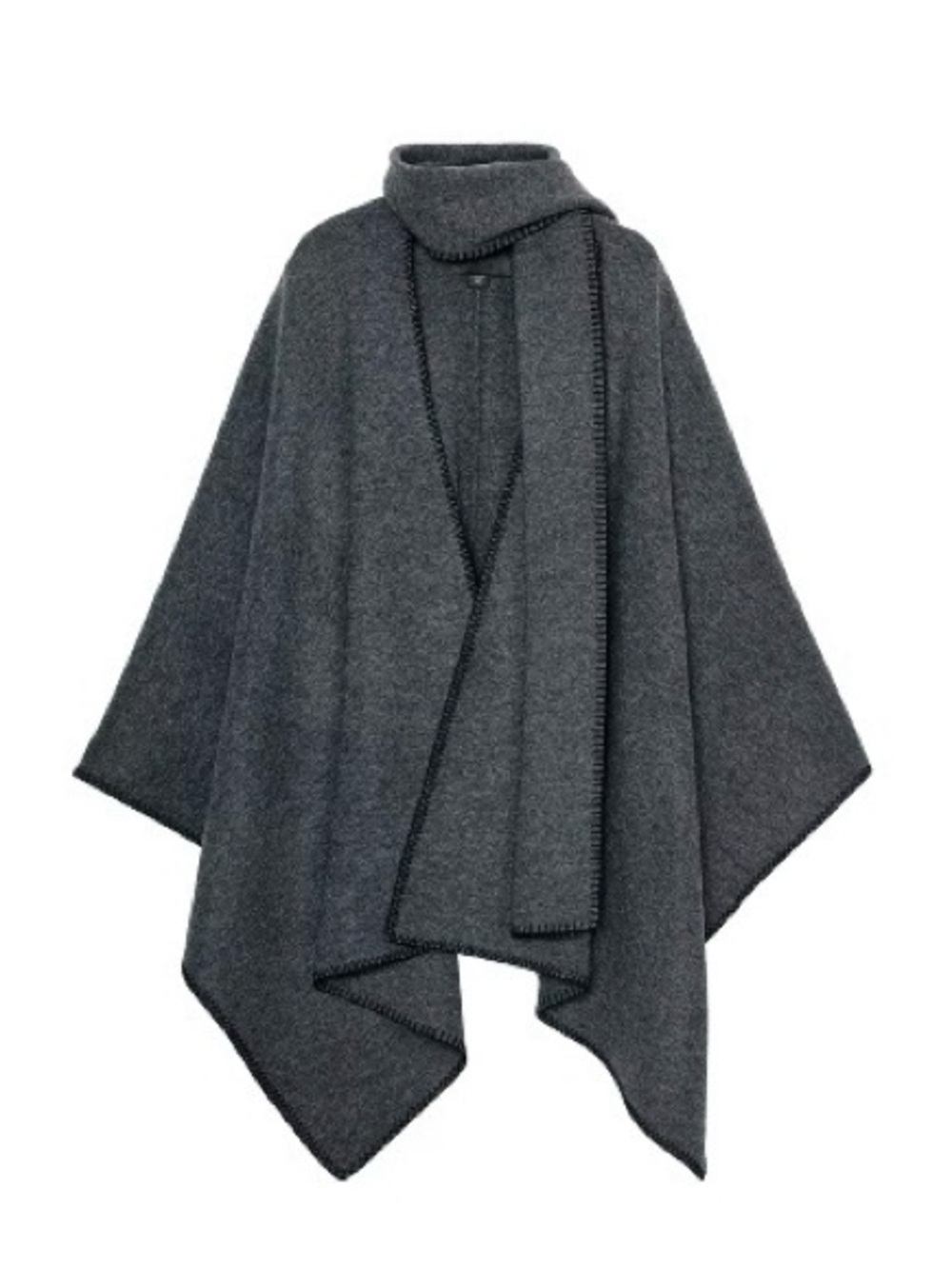 Zara Dark Charcoal Gray Knit Poncho Cape with Scarf Detail